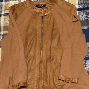 Style & Co. Tan Faux Leather Jacket with Gold Accents